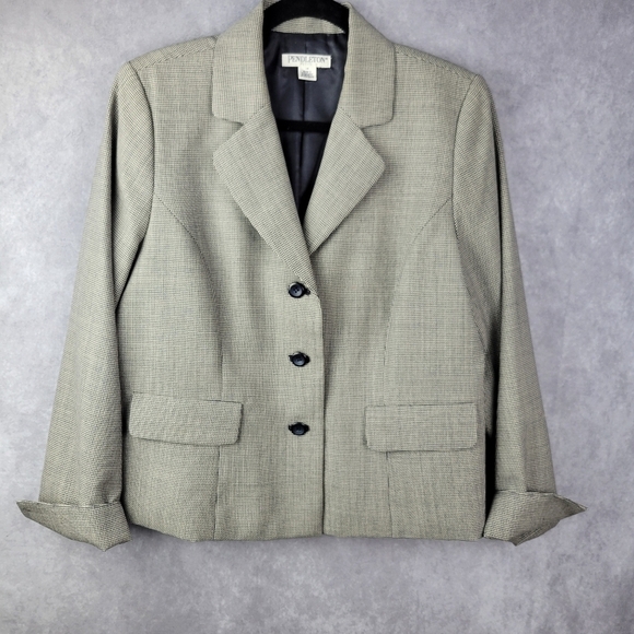 Pendleton 100%Virgin wool Women Gray blazer  Office Career BUSINESS Size 14 - Picture 1 of 9